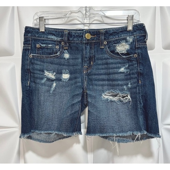 American Eagle Womens Sz 0 Distressed Raw Hem Denim Blue Jean Cut Off Shorts - Picture 1 of 5